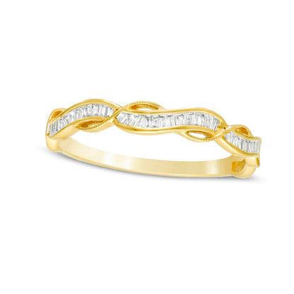 0.17 CT. T.W. Baguette Natural Diamond Antique Vintage-Style Twist Anniversary Band in Solid 10K Yellow Gold