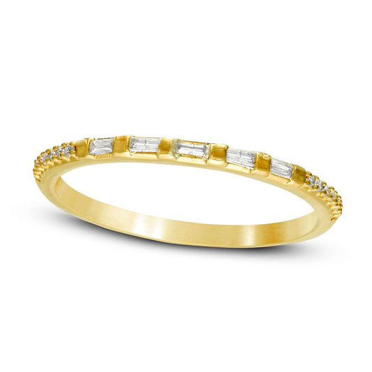 0.13 CT. T.W. Baguette and Round Natural Diamond Anniversary Band in Solid 10K Yellow Gold
