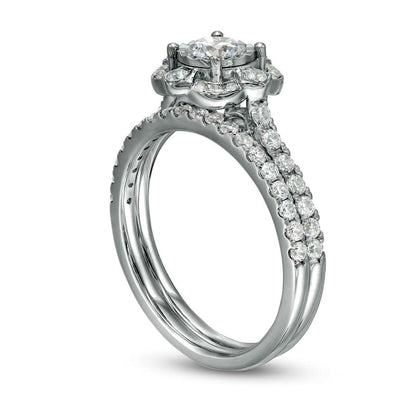 1.0 CT. T.W. Natural Diamond Ornate Frame Antique Vintage-Style Bridal Engagement Ring Set in Solid 10K White Gold