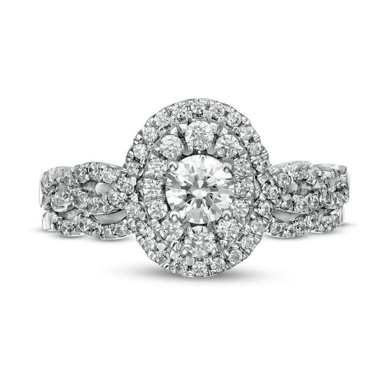 1.0 CT. T.W. Natural Diamond Double Oval Frame Twist Shank Bridal Engagement Ring Set in Solid 10K White Gold