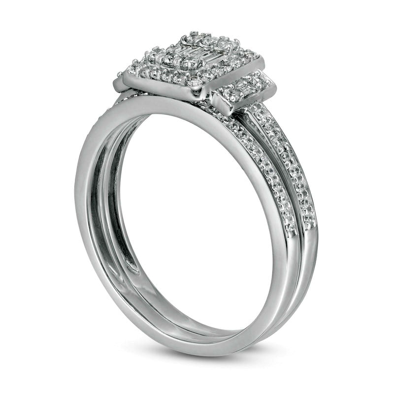 0.50 CT. T.W. Composite Natural Diamond Frame Collar Bridal Engagement Ring Set in Solid 10K White Gold