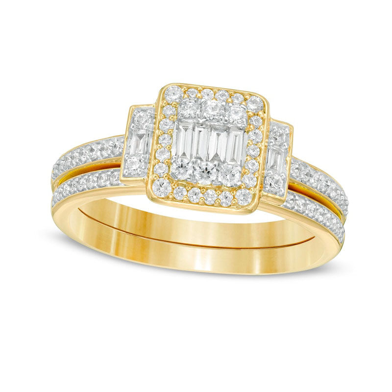 0.50 CT. T.W. Composite Natural Diamond Frame Collar Bridal Engagement Ring Set in Solid 10K Yellow Gold