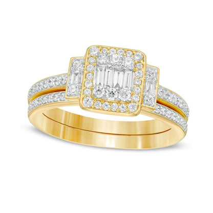 0.50 CT. T.W. Composite Natural Diamond Frame Collar Bridal Engagement Ring Set in Solid 10K Yellow Gold