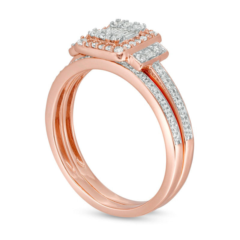 0.50 CT. T.W. Composite Natural Diamond Frame Collar Bridal Engagement Ring Set in Solid 10K Rose Gold