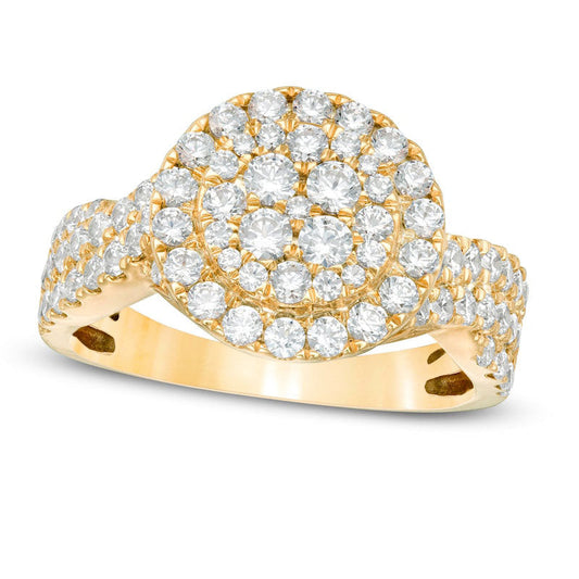 1.5 CT. T.W. Composite Natural Diamond Frame Multi-Row Engagement Ring in Solid 10K Yellow Gold