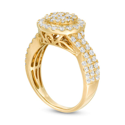 1.5 CT. T.W. Composite Natural Diamond Frame Multi-Row Engagement Ring in Solid 10K Yellow Gold