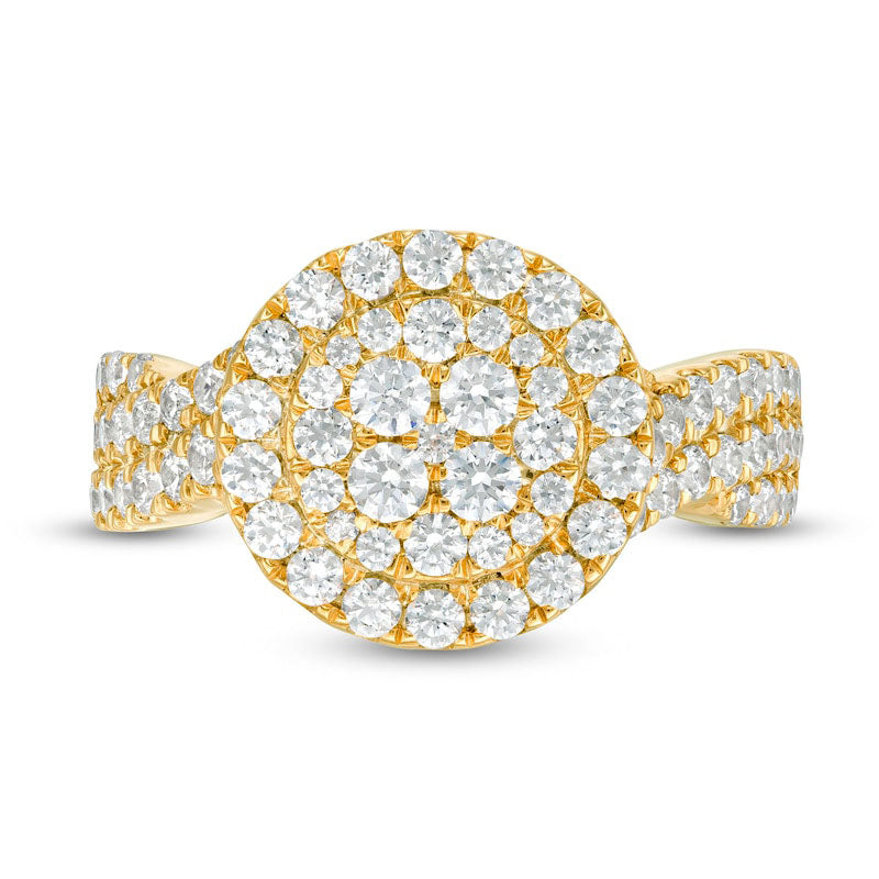 1.5 CT. T.W. Composite Natural Diamond Frame Multi-Row Engagement Ring in Solid 10K Yellow Gold