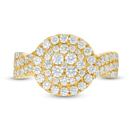 1.5 CT. T.W. Composite Natural Diamond Frame Multi-Row Engagement Ring in Solid 10K Yellow Gold