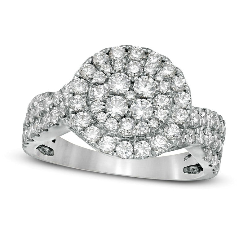 1.5 CT. T.W. Composite Natural Diamond Frame Multi-Row Engagement Ring in Solid 10K White Gold