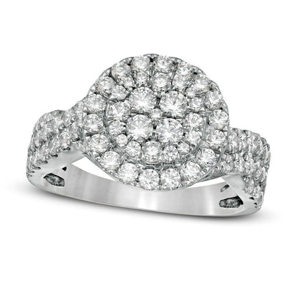 1.5 CT. T.W. Composite Natural Diamond Frame Multi-Row Engagement Ring in Solid 10K White Gold