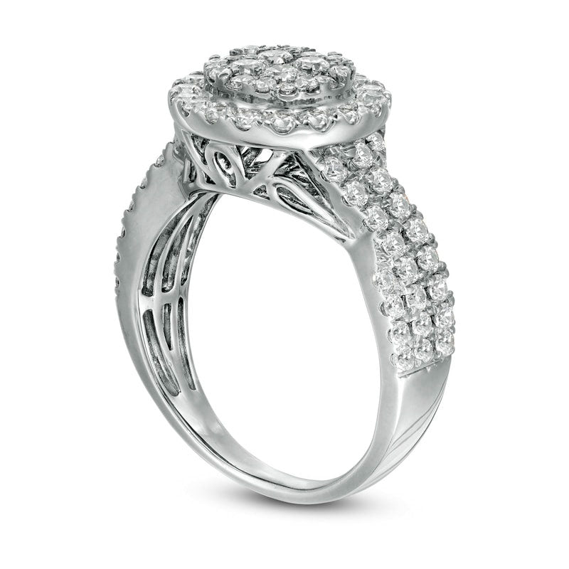 1.5 CT. T.W. Composite Natural Diamond Frame Multi-Row Engagement Ring in Solid 10K White Gold