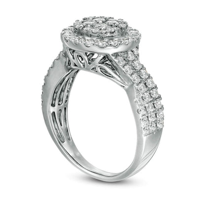 1.5 CT. T.W. Composite Natural Diamond Frame Multi-Row Engagement Ring in Solid 10K White Gold