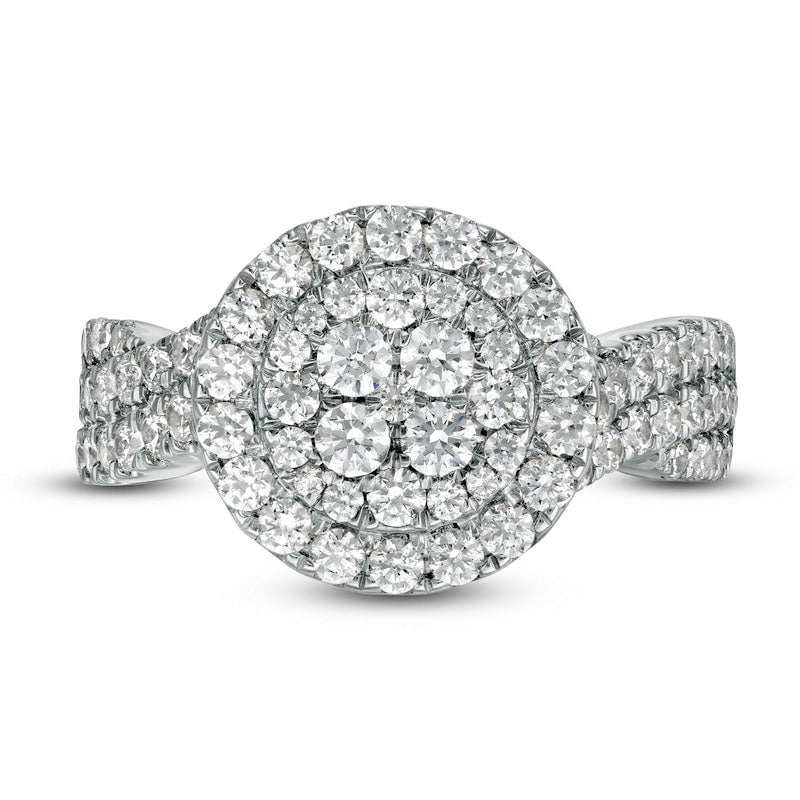 1.5 CT. T.W. Composite Natural Diamond Frame Multi-Row Engagement Ring in Solid 10K White Gold