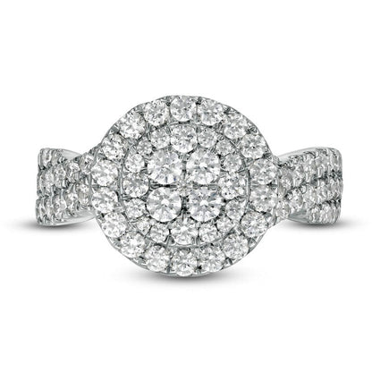 1.5 CT. T.W. Composite Natural Diamond Frame Multi-Row Engagement Ring in Solid 10K White Gold