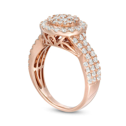 1.5 CT. T.W. Composite Natural Diamond Frame Multi-Row Engagement Ring in Solid 10K Rose Gold