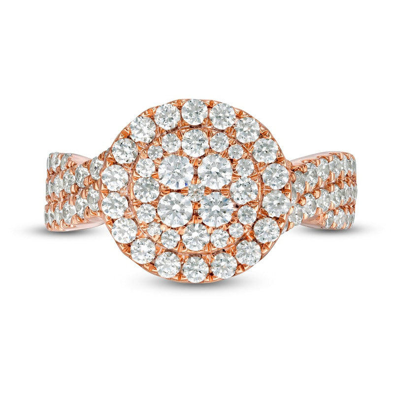 1.5 CT. T.W. Composite Natural Diamond Frame Multi-Row Engagement Ring in Solid 10K Rose Gold