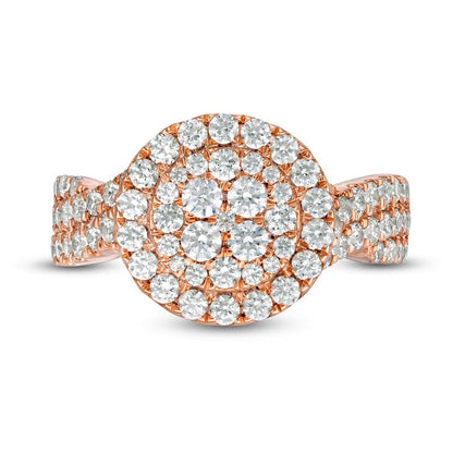 1.5 CT. T.W. Composite Natural Diamond Frame Multi-Row Engagement Ring in Solid 10K Rose Gold