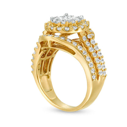 2.0 CT. T.W. Composite Natural Diamond Bypass Multi-Row Split Shank Engagement Ring in Solid 10K Yellow Gold