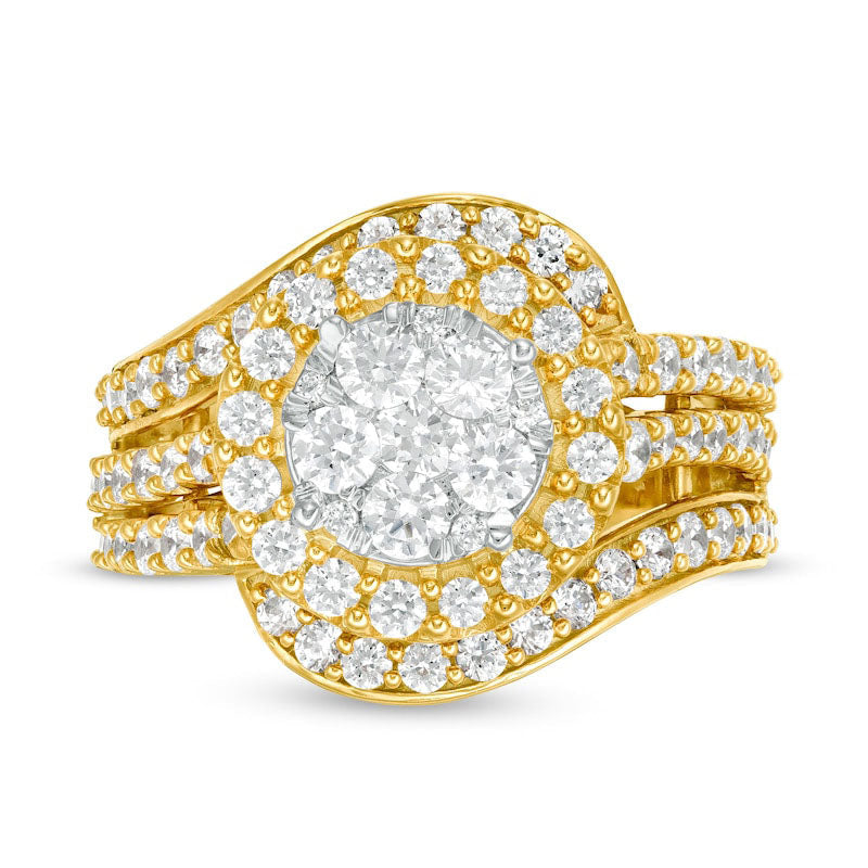 2.0 CT. T.W. Composite Natural Diamond Bypass Multi-Row Split Shank Engagement Ring in Solid 10K Yellow Gold