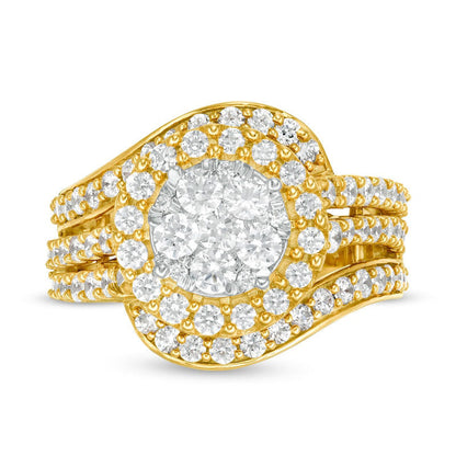 2.0 CT. T.W. Composite Natural Diamond Bypass Multi-Row Split Shank Engagement Ring in Solid 10K Yellow Gold