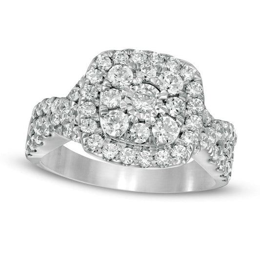 1.63 CT. T.W. Natural Diamond Double Cushion Frame Twist Shank Engagement Ring in Solid 10K White Gold