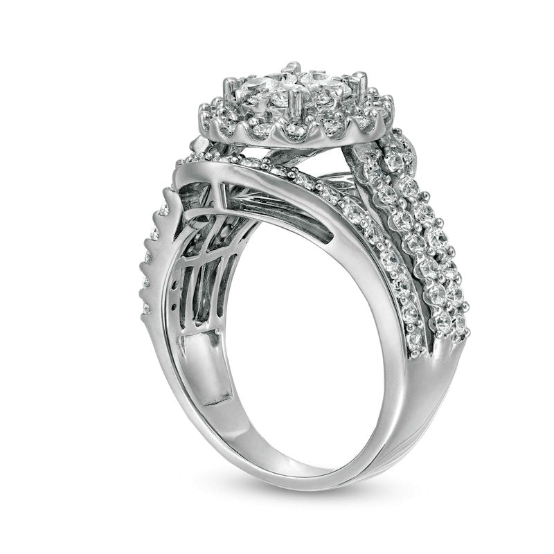 2.0 CT. T.W. Composite Natural Diamond Bypass Multi-Row Split Shank Engagement Ring in Solid 10K White Gold