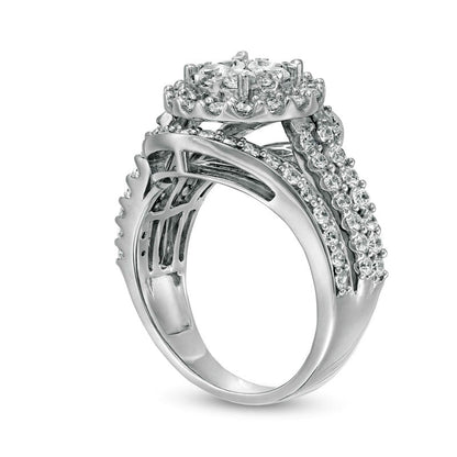 2.0 CT. T.W. Composite Natural Diamond Bypass Multi-Row Split Shank Engagement Ring in Solid 10K White Gold