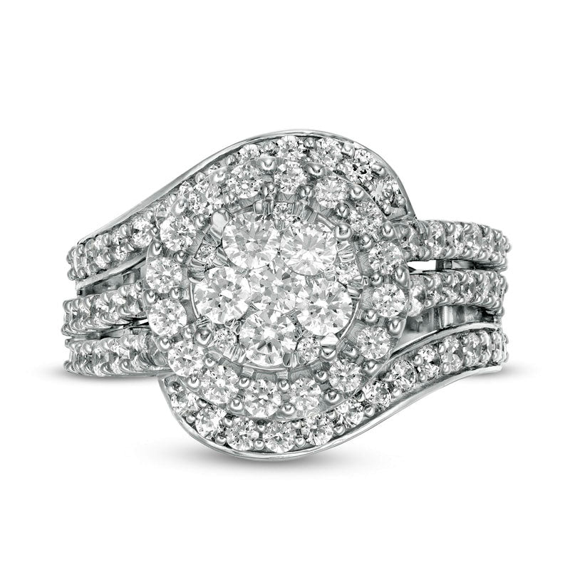 2.0 CT. T.W. Composite Natural Diamond Bypass Multi-Row Split Shank Engagement Ring in Solid 10K White Gold