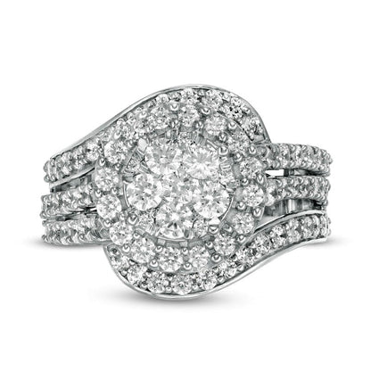 2.0 CT. T.W. Composite Natural Diamond Bypass Multi-Row Split Shank Engagement Ring in Solid 10K White Gold