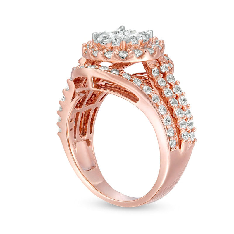 2.0 CT. T.W. Composite Natural Diamond Bypass Multi-Row Split Shank Engagement Ring in Solid 10K Rose Gold