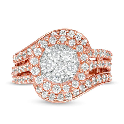 2.0 CT. T.W. Composite Natural Diamond Bypass Multi-Row Split Shank Engagement Ring in Solid 10K Rose Gold