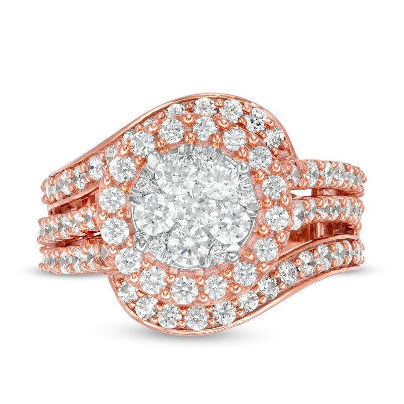 2.0 CT. T.W. Composite Natural Diamond Bypass Multi-Row Split Shank Engagement Ring in Solid 10K Rose Gold