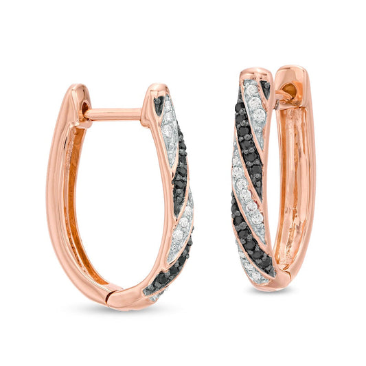 0.25 CT. T.W. Enhanced Black and White Diamond Striped Hoop Earrings in 10K Rose Gold