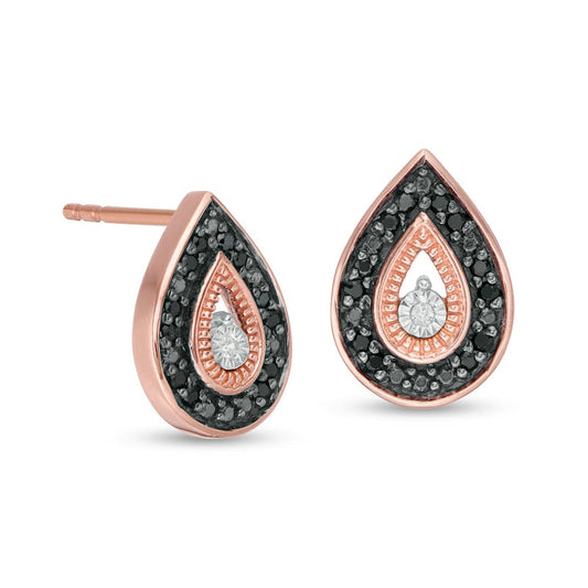 0.07 CT. T.W. Enhanced Black and White Diamond Teardrop Stud Earrings in 10K Rose Gold