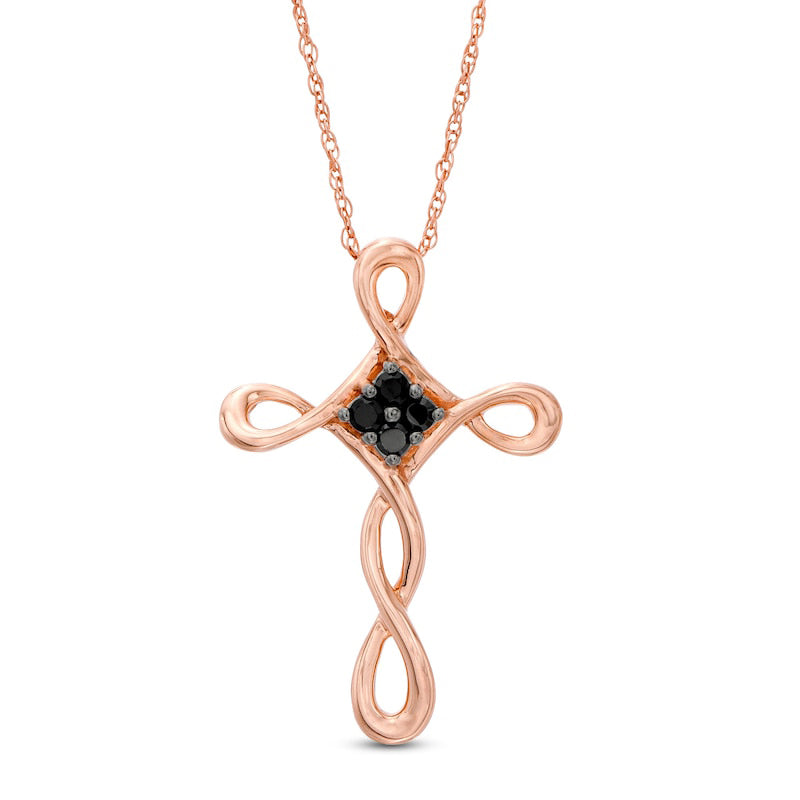 0.1 CT. T.W. Enhanced Black Composite Natural Diamond Loop Cross Pendant in 10K Rose Gold