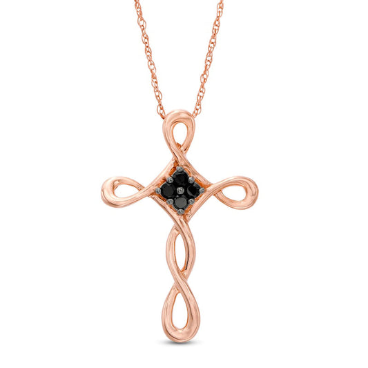 0.1 CT. T.W. Enhanced Black Composite Natural Diamond Loop Cross Pendant in 10K Rose Gold