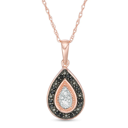 0.07 CT. T.W. Enhanced Black and White Composite Natural Diamond Teardrop Pendant in 10K Rose Gold