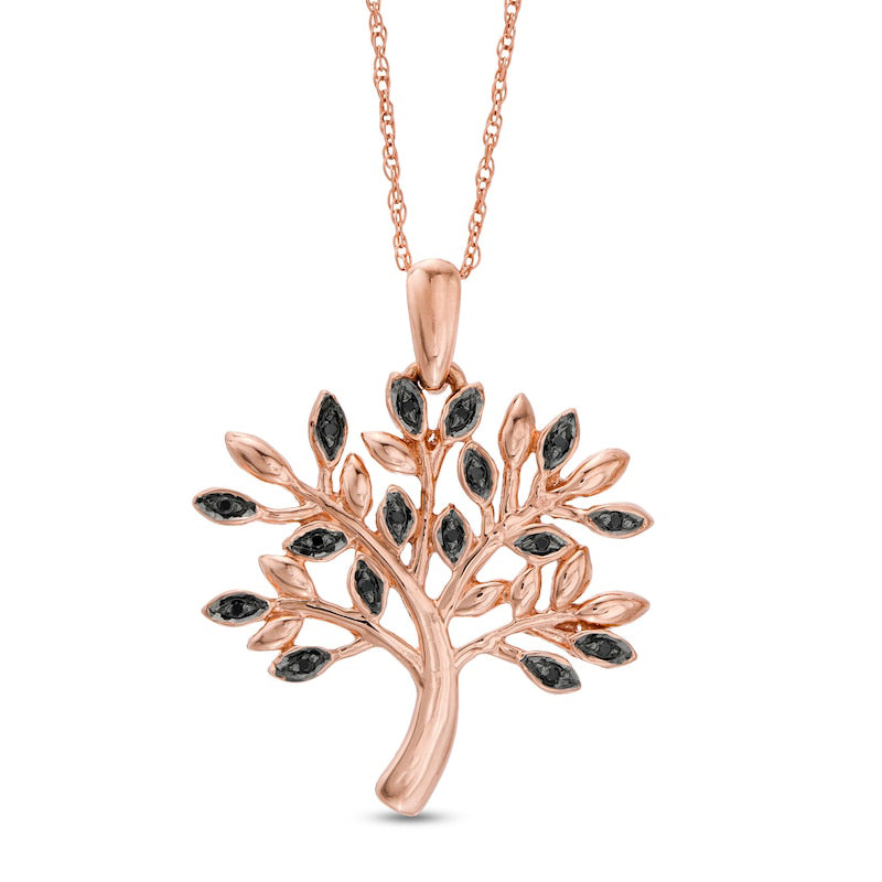 0.05 CT. T.W. Enhanced Black Natural Diamond Tree Pendant in 10K Rose Gold