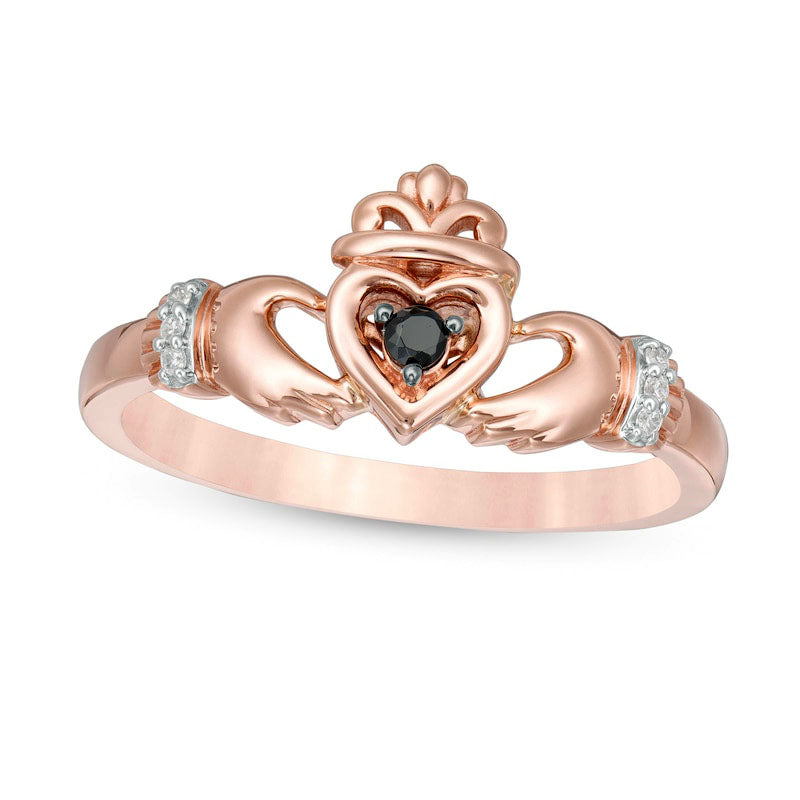 0.05 CT. T.W. Enhanced Black and White Natural Diamond Claddagh Ring in Solid 10K Rose Gold
