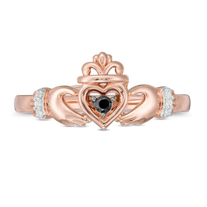 0.05 CT. T.W. Enhanced Black and White Natural Diamond Claddagh Ring in Solid 10K Rose Gold