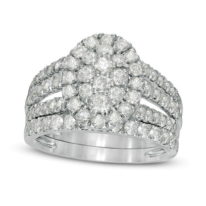 2.0 CT. T.W. Composite Natural Diamond Double Oval Frame Multi-Row Bridal Engagement Ring Set in Solid 10K White Gold