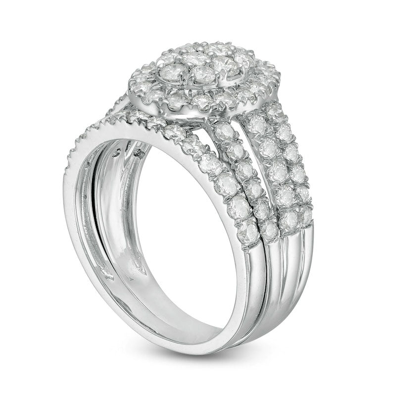 2.0 CT. T.W. Composite Natural Diamond Double Oval Frame Multi-Row Bridal Engagement Ring Set in Solid 10K White Gold