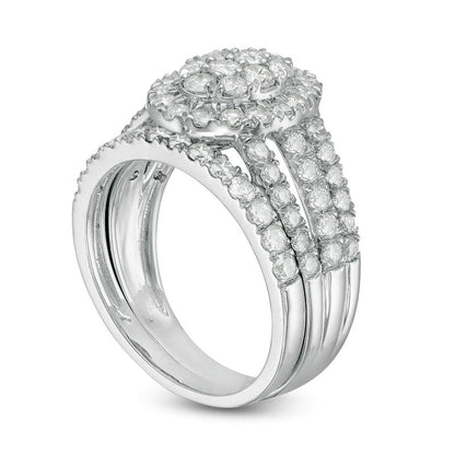 2.0 CT. T.W. Composite Natural Diamond Double Oval Frame Multi-Row Bridal Engagement Ring Set in Solid 10K White Gold