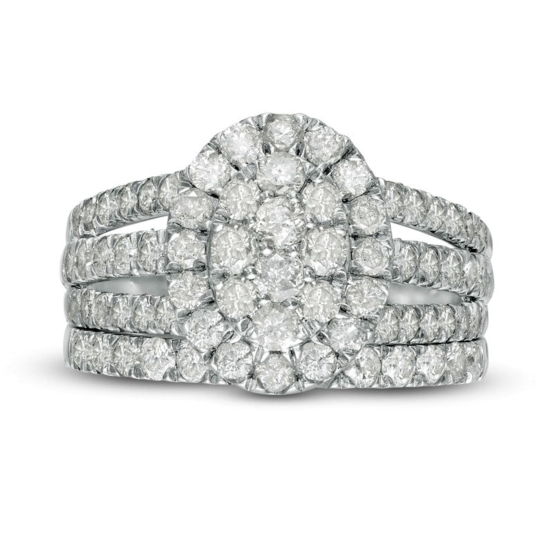 2.0 CT. T.W. Composite Natural Diamond Double Oval Frame Multi-Row Bridal Engagement Ring Set in Solid 10K White Gold