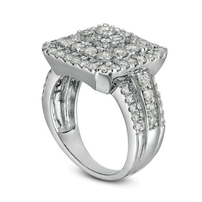 2.13 CT. T.W. Composite Natural Diamond Double Cushion Frame Multi-Row Engagement Ring in Solid 10K White Gold