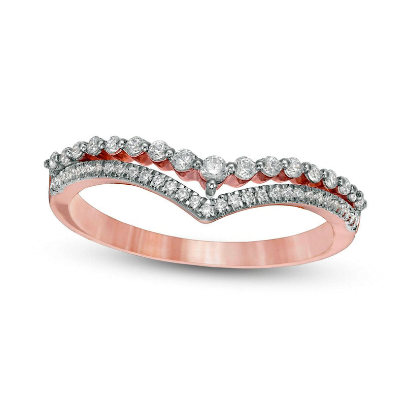 0.25 CT. T.W. Natural Diamond Double Chevron Anniversary Band in Solid 10K Rose Gold