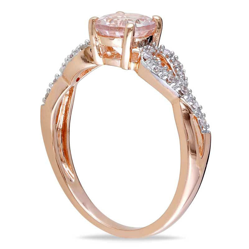 6.0mm Morganite and Natural Diamond Accent Twist Engagement Ring in Solid 10K Rose Gold