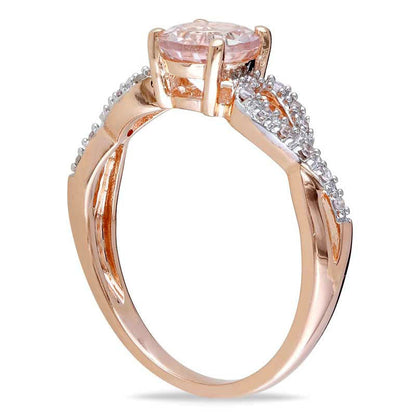6.0mm Morganite and Natural Diamond Accent Twist Engagement Ring in Solid 10K Rose Gold