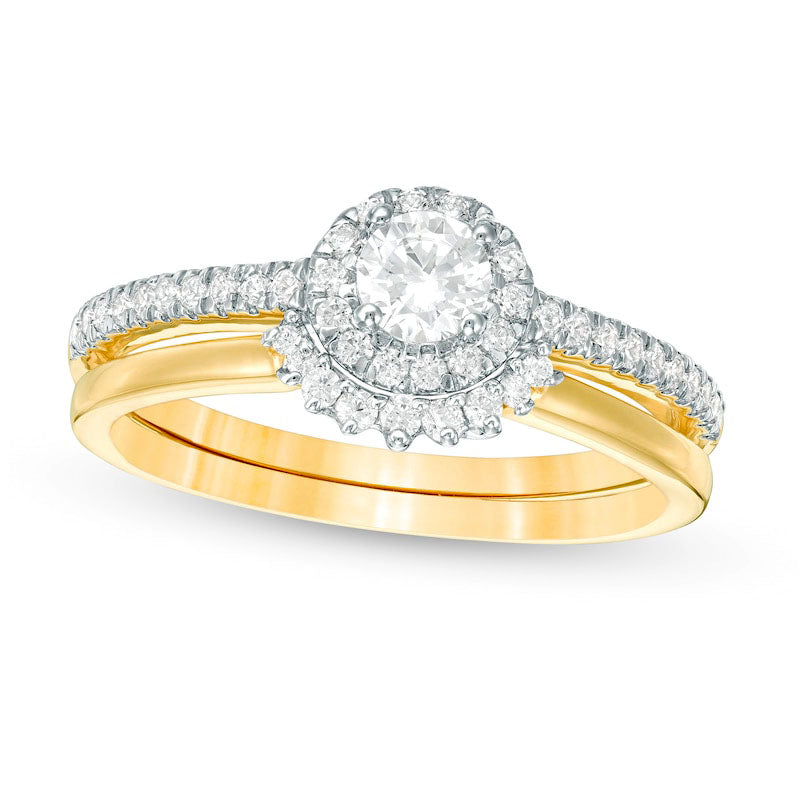 0.50 CT. T.W. Natural Diamond Frame Bridal Engagement Ring Set in Solid 10K Yellow Gold