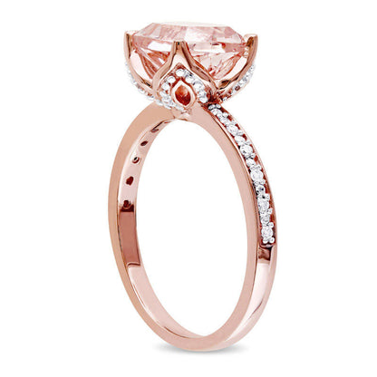 8.0mm Cushion-Cut Morganite and Natural Diamond Accent Engagement Ring in Solid 10K Rose Gold